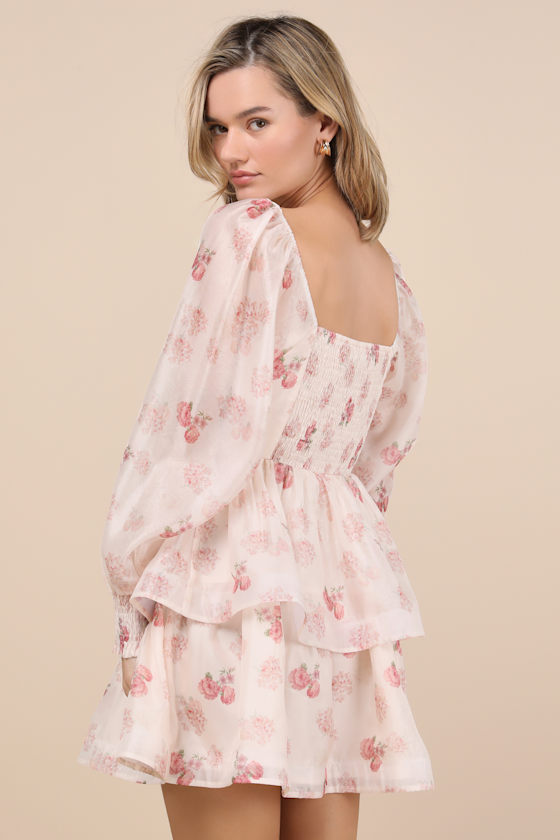 Exemplary Darling Blush Pink Floral Organza Tiered Mini Dress 3