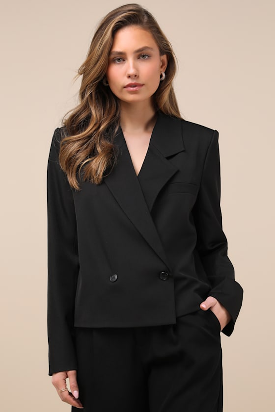 Lulus Suave Presence Black Cropped Blazer In Black