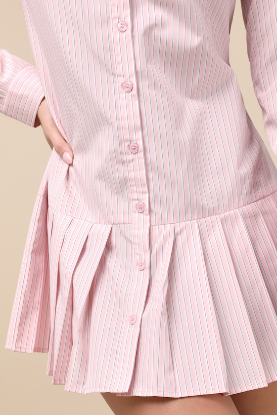 Lulus Exquisite Poise Light Pink Striped Collared Mini Dress In Light Pink