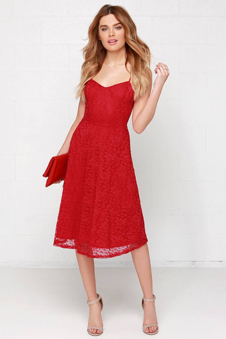 Time of My Life Red Lace Midi Dress