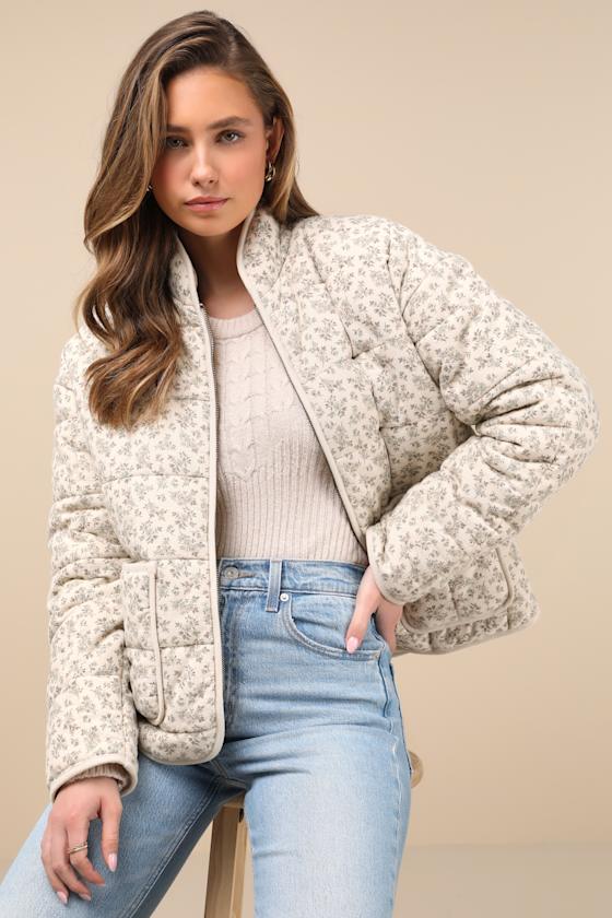 Bundled Perfection Light Beige Floral Quilted Puffer Jacket 4