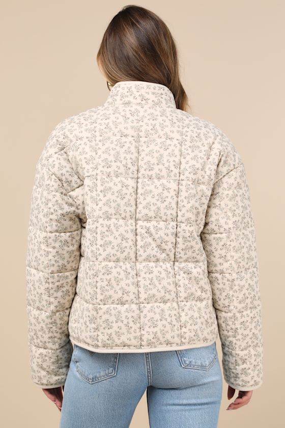 Bundled Perfection Light Beige Floral Quilted Puffer Jacket 1