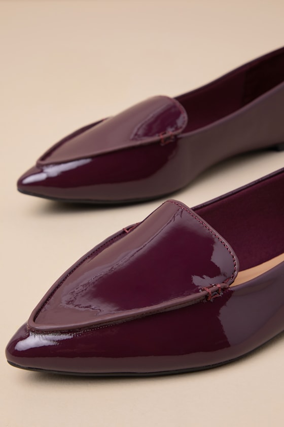 Lulus Emmy Bordeaux Patent Pointed Loafers In Red