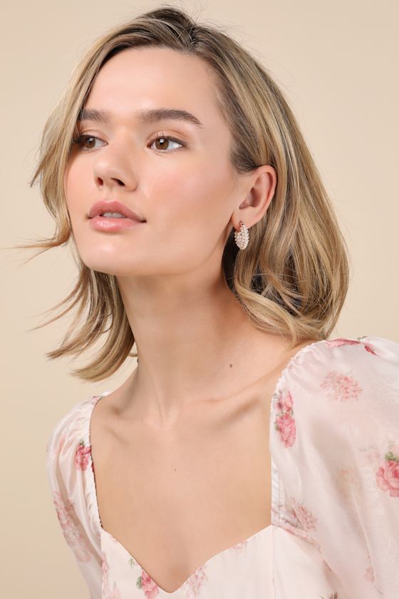 LULUS LUMINOUS MOOD WHITE PEARL HUGGIE HOOP EARRINGS