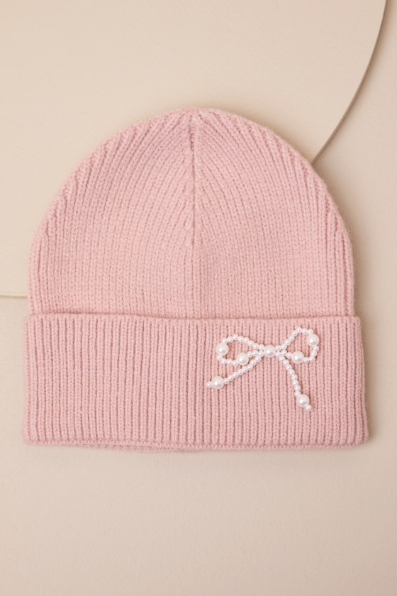 Light Pink Beanie - Fitted Beanie - Cuffed Beanie - Bow