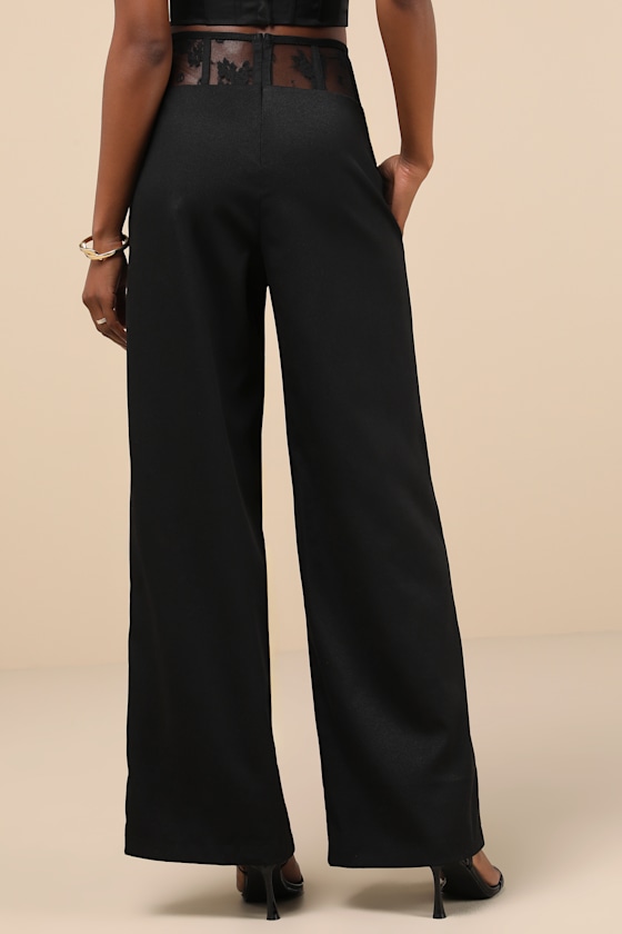 Shop Lulus Unbelievable Allure Black Sheer Lace Wide-leg Trouser Pants