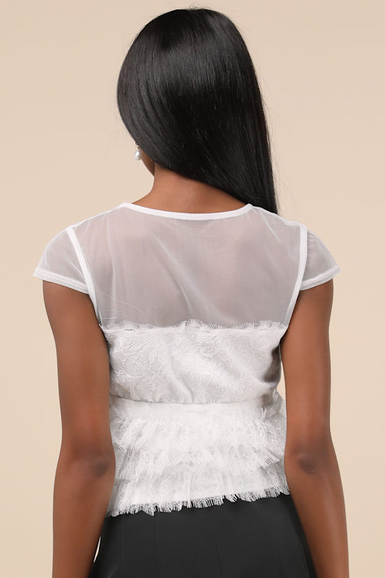White Lace Top - Sheer Décolletage Top - Lace Cap Sleeve Top White Lace Top - Sheer Décolletage Top - Lace Cap Sleeve Top