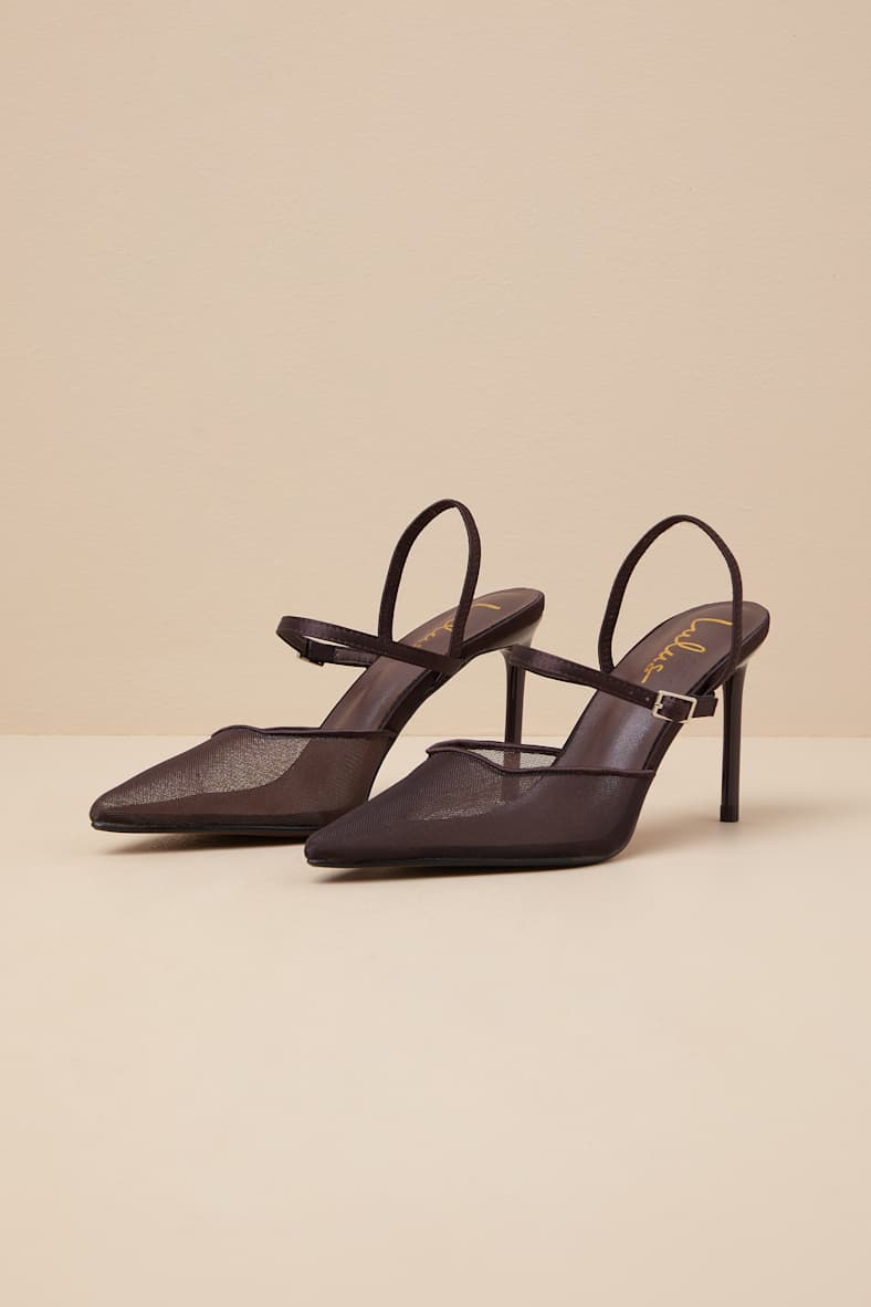 Zylla Chocolate Mesh Pointed-Toe Pumps