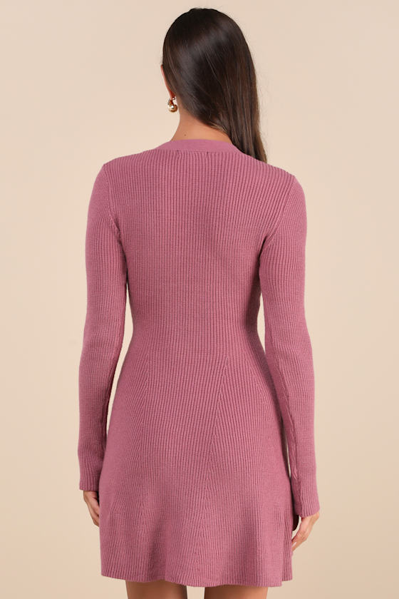Lulus Adorably Flirty Mauve Pink Button-front Sweater Mini Dress In Mauve Pink