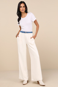 Confidently Unique Ivory Layered Waist Pants 3