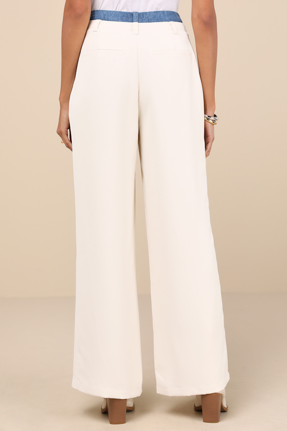 Lulus Confidently Unique Ivory Layered Waist Pants In Ivory