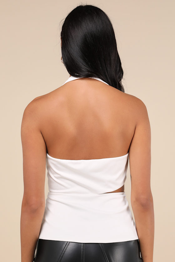 Lulus Poised Expert White Halter Cutout Peplum Top In White