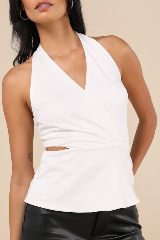 Lulus Poised Expert White Halter Cutout Peplum Top In White
