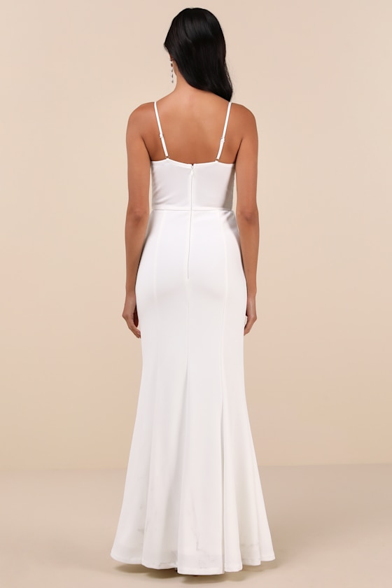 Luxe Allure White Beaded Rhinestone Bustier Maxi Dress 2