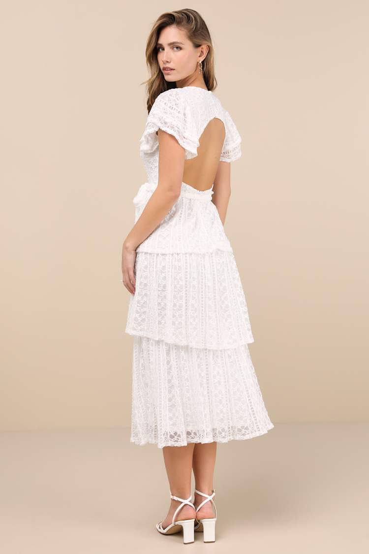 Ivory Lace Dress - Lacy Tiered Midi Dress - Backless Midi Dress - Lulus