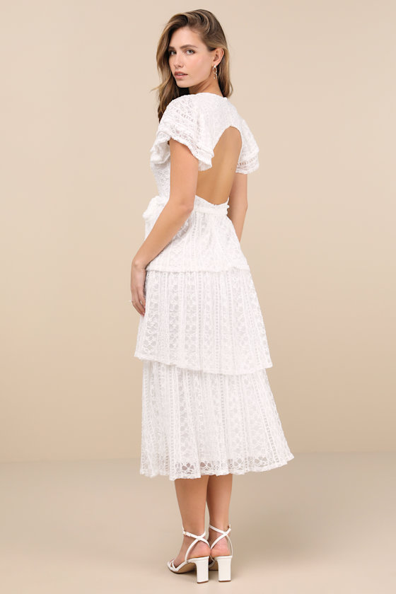 Whimsical Spirit Ivory Lace Tiered Backless Midi Dress 4