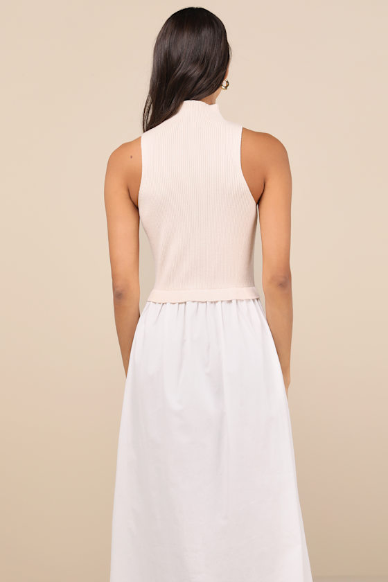Lulus Confident Cues Ivory Two-tone Mixed Media Midi Dress In Ivory