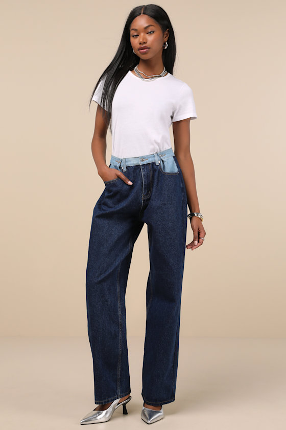 Emeric Dark Wash Multi High-Rise Wide-Leg Jeans 7