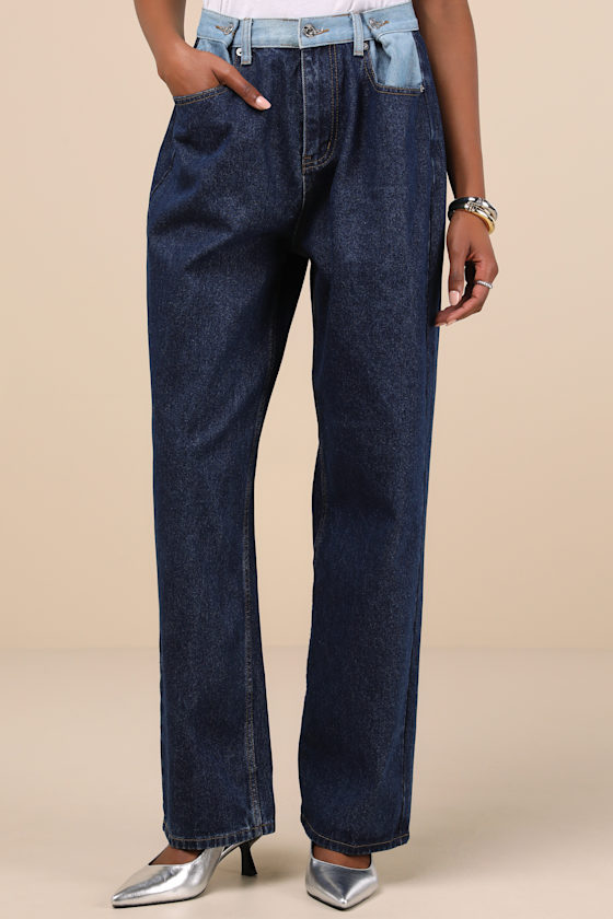 Emeric Dark Wash Multi High-Rise Wide-Leg Jeans 8