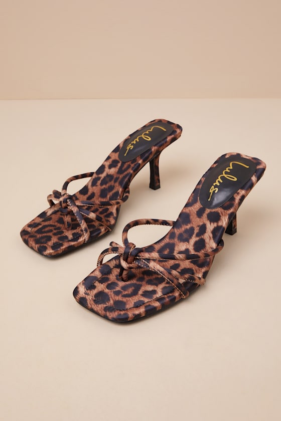 Lulus Thorian Leopard Knotted Thong High Heel Sandals In Brown