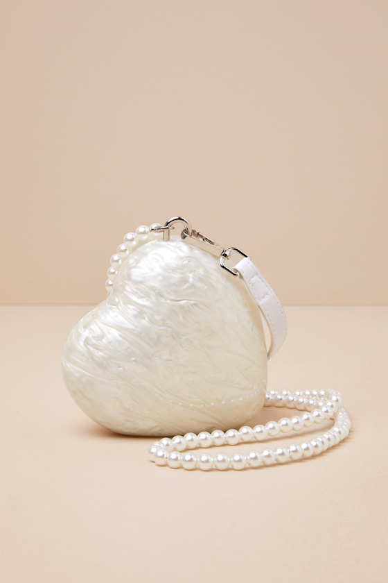 Corvana White Marbled Heart Hard Case Clutch