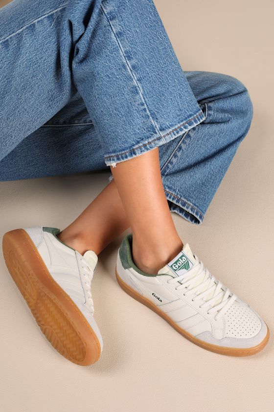 (取寄) ゴーラ レディース イーグル 86 Gola women Eagle 86 Off-White/Evergreen/Gum Gola Eagle '86 Sneakers - Off White Leather Sneakers - Sneakers