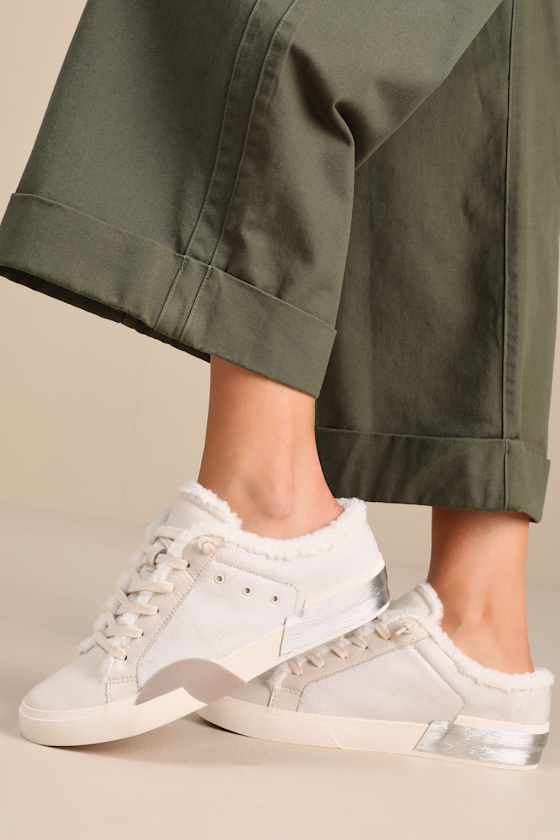 Zantel Off White Leather Shearling Slip-On Sneakers 1