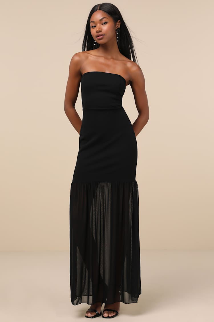 Sadiya Black Strapless Mixed Media Maxi Dress