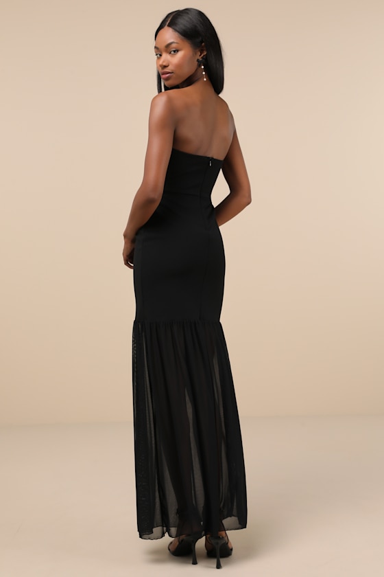 Lulus Sadiya Black Strapless Mixed Media Maxi Dress In Black