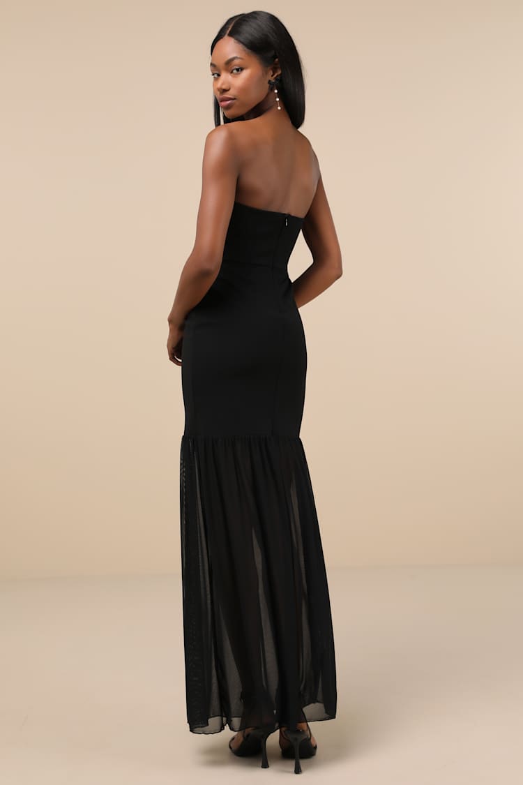 Sadiya Black Strapless Mixed Media Maxi Dress