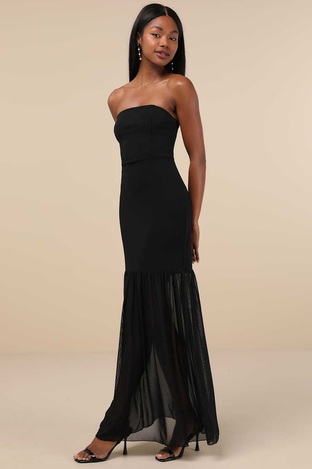 Sadiya Black Strapless Mixed Media Maxi Dress
