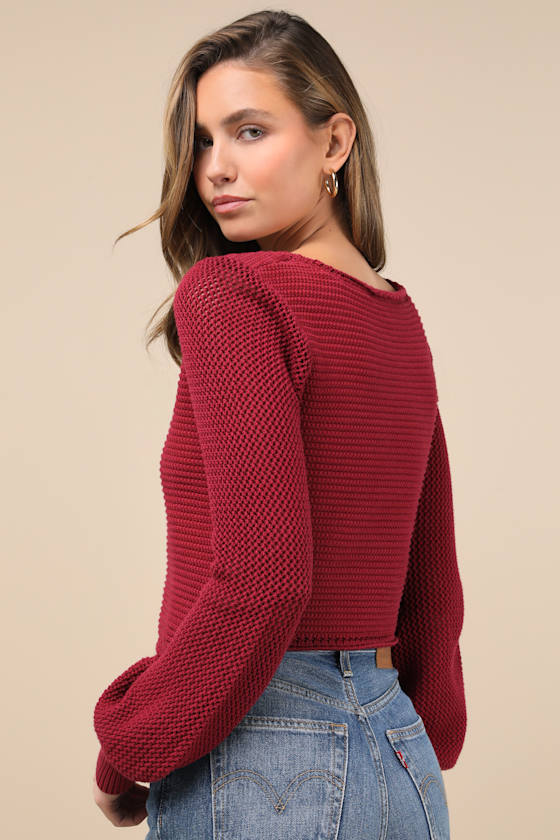 Best Essence Burgundy Knit Long Sleeve Sweater Top 3