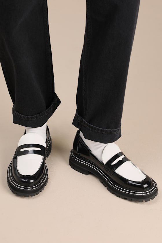 Prescia Black and Bright White Patent Loafers 5