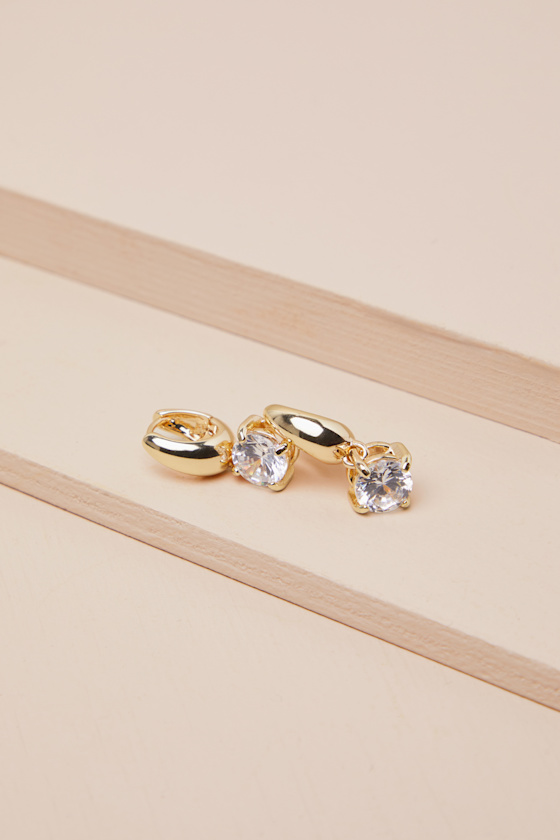 Lulus Simply Marvelous Gold Rhinestone Huggie Hoop Earrings In Gold