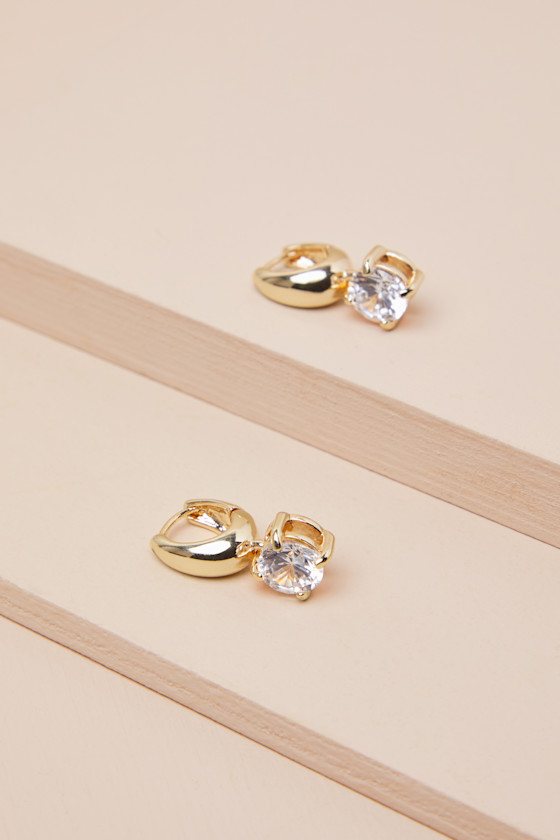 Lulus Simply Marvelous Gold Rhinestone Huggie Hoop Earrings In Gold