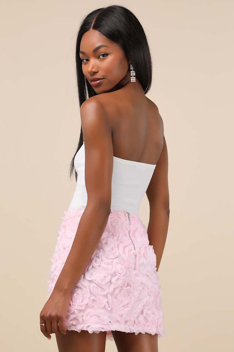 Immaculate Charm Pink 3D Floral Bodycon Mini Skirt
