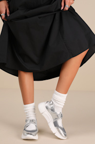 Track Star Metallic Silver Leather Flatform Sneakers 1