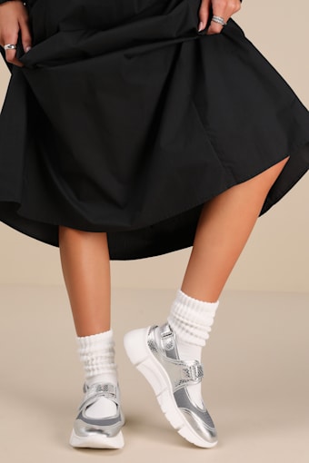 Track Star Metallic Silver Leather Flatform Sneakers 1