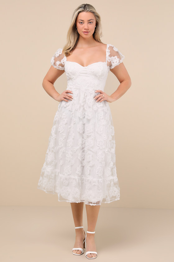 Notable Elegance White Mesh Floral Applique Bustier Midi Dress 2