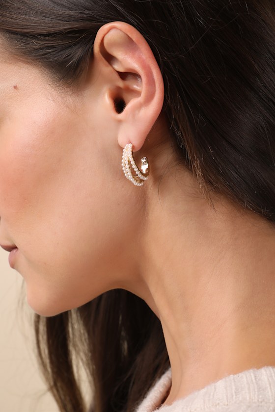 Glowing Addition Gold Pearl Layered Hoop Earrings 4