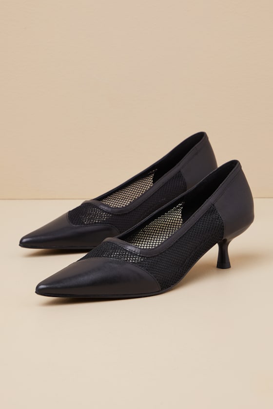 VAGABOND SHOEMAKERS LYKKE BLACK LEATHER MESH KITTEN HEEL PUMPS