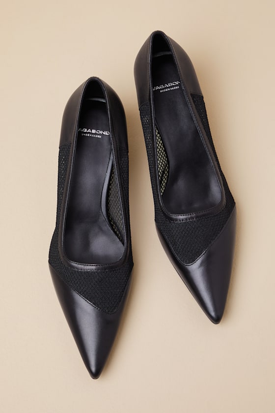 VAGABOND SHOEMAKERS LYKKE BLACK LEATHER MESH KITTEN HEEL PUMPS