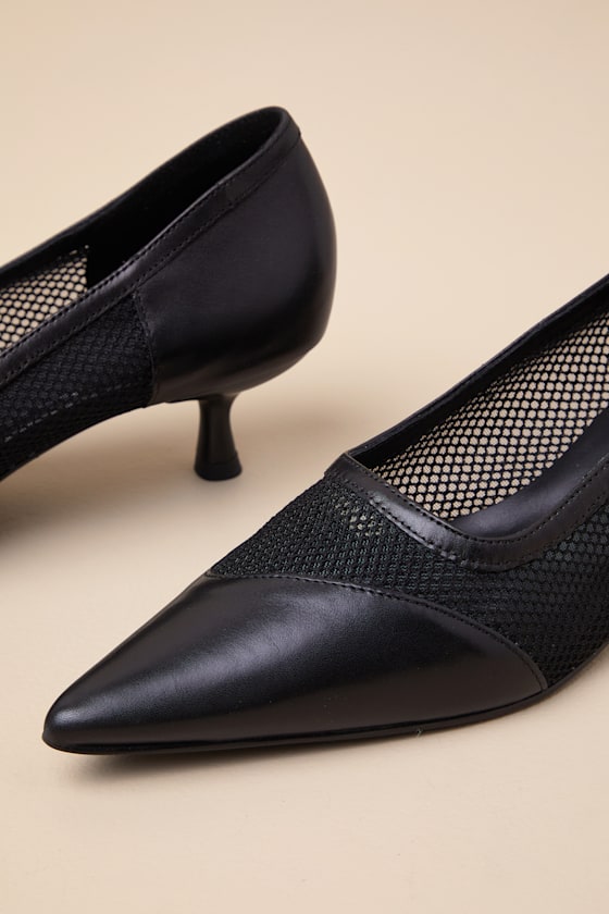 VAGABOND SHOEMAKERS LYKKE BLACK LEATHER MESH KITTEN HEEL PUMPS