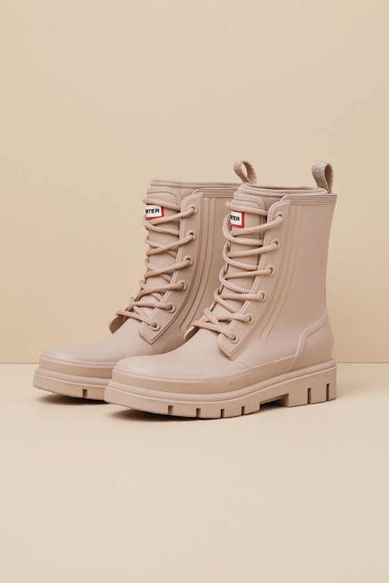 Shop Hunter Diana Scots Bark Rubber Lace-up Ankle Rainboots In Beige