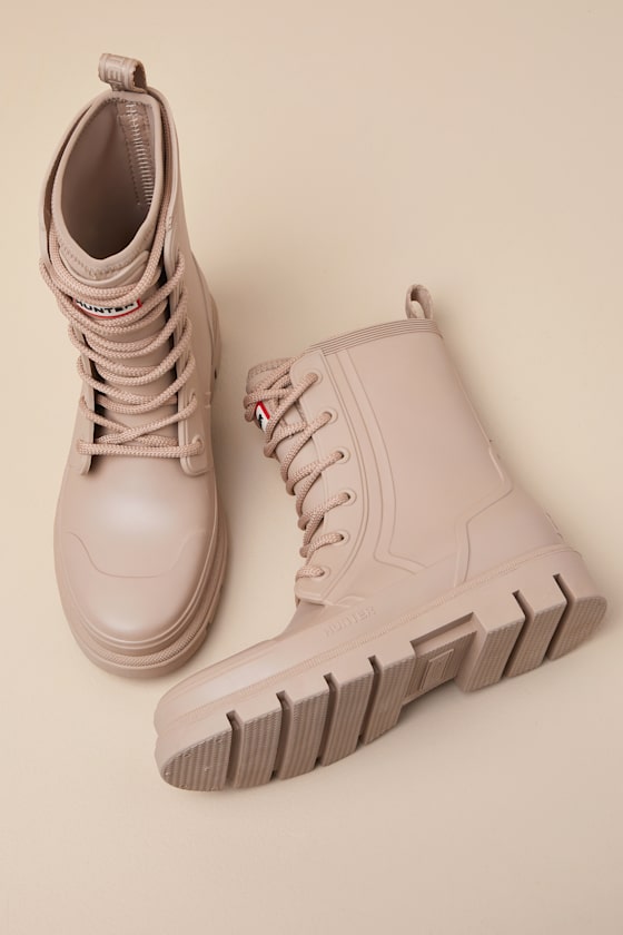 Shop Hunter Diana Scots Bark Rubber Lace-up Ankle Rainboots In Beige