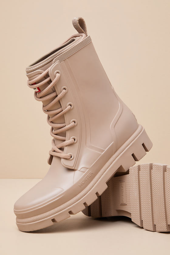 Shop Hunter Diana Scots Bark Rubber Lace-up Ankle Rainboots In Beige