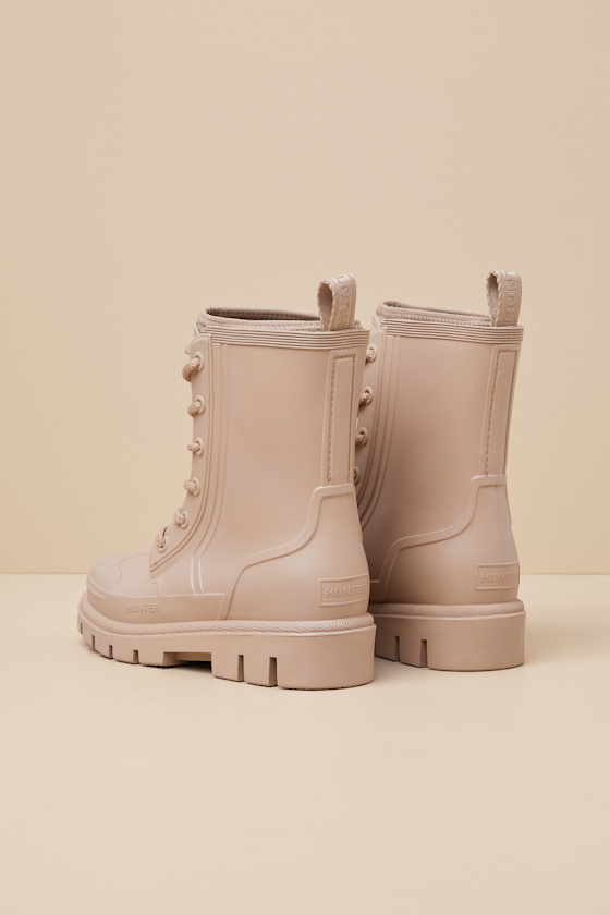 Shop Hunter Diana Scots Bark Rubber Lace-up Ankle Rainboots In Beige