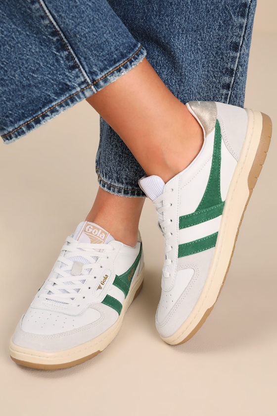 Hawk White and Dark Green Color Block Suede Sneakers 1