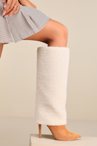 Erving Tan Suede Faux Fur Fold-Over Knee-High Boots 2