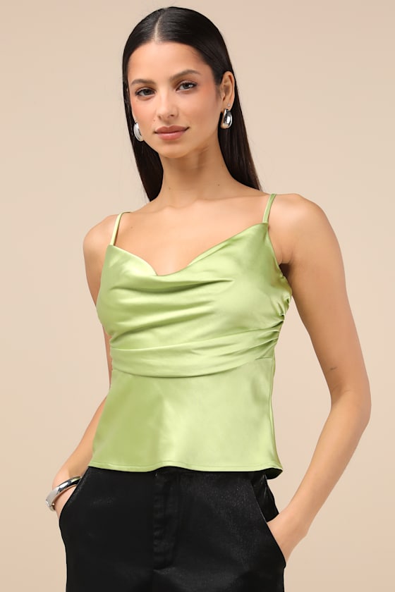 Notorious Allure Chartreuse Satin Cowl Neck Tank Top 4